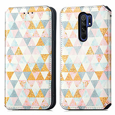 Leather Case Stands Fashionable Pattern Flip Cover Holder S02D for Xiaomi Redmi 9 White