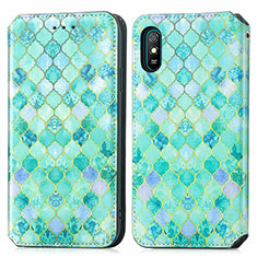 Leather Case Stands Fashionable Pattern Flip Cover Holder S02D for Xiaomi Redmi 9AT Green
