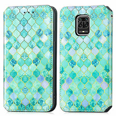 Leather Case Stands Fashionable Pattern Flip Cover Holder S02D for Xiaomi Redmi Note 9 Pro Max Green
