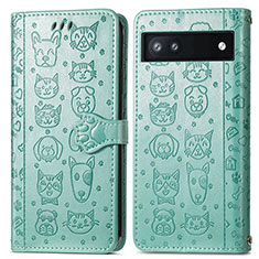 Leather Case Stands Fashionable Pattern Flip Cover Holder S03D for Google Pixel 6a 5G Green