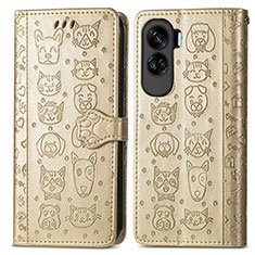Leather Case Stands Fashionable Pattern Flip Cover Holder S03D for Huawei Honor 90 Lite 5G Gold