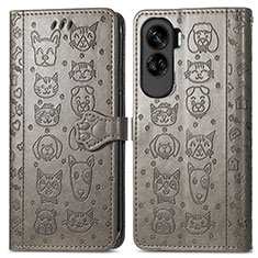 Leather Case Stands Fashionable Pattern Flip Cover Holder S03D for Huawei Honor 90 Lite 5G Gray