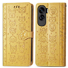Leather Case Stands Fashionable Pattern Flip Cover Holder S03D for Huawei Honor 90 Lite 5G Yellow