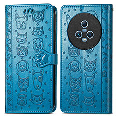 Leather Case Stands Fashionable Pattern Flip Cover Holder S03D for Huawei Honor Magic5 5G Blue