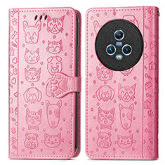 Leather Case Stands Fashionable Pattern Flip Cover Holder S03D for Huawei Honor Magic5 5G Pink