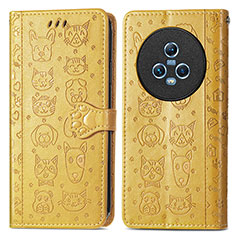Leather Case Stands Fashionable Pattern Flip Cover Holder S03D for Huawei Honor Magic5 5G Yellow