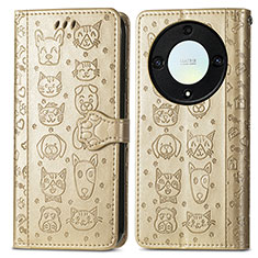 Leather Case Stands Fashionable Pattern Flip Cover Holder S03D for Huawei Honor Magic5 Lite 5G Gold
