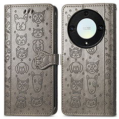 Leather Case Stands Fashionable Pattern Flip Cover Holder S03D for Huawei Honor Magic5 Lite 5G Gray