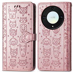 Leather Case Stands Fashionable Pattern Flip Cover Holder S03D for Huawei Honor Magic5 Lite 5G Rose Gold
