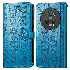 Leather Case Stands Fashionable Pattern Flip Cover Holder S03D for Huawei Honor Magic5 Pro 5G Blue