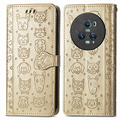 Leather Case Stands Fashionable Pattern Flip Cover Holder S03D for Huawei Honor Magic5 Pro 5G Gold