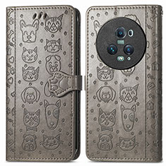 Leather Case Stands Fashionable Pattern Flip Cover Holder S03D for Huawei Honor Magic5 Pro 5G Gray
