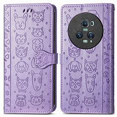 Leather Case Stands Fashionable Pattern Flip Cover Holder S03D for Huawei Honor Magic5 Pro 5G Purple