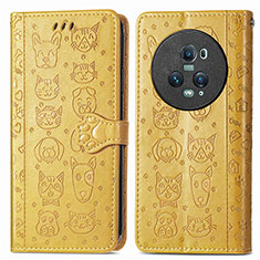Leather Case Stands Fashionable Pattern Flip Cover Holder S03D for Huawei Honor Magic5 Pro 5G Yellow