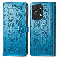 Leather Case Stands Fashionable Pattern Flip Cover Holder S03D for Huawei Honor X7a Blue