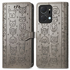 Leather Case Stands Fashionable Pattern Flip Cover Holder S03D for Huawei Honor X7a Gray