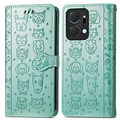 Leather Case Stands Fashionable Pattern Flip Cover Holder S03D for Huawei Honor X7a Green