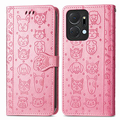 Leather Case Stands Fashionable Pattern Flip Cover Holder S03D for Huawei Honor X7a Pink