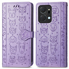 Leather Case Stands Fashionable Pattern Flip Cover Holder S03D for Huawei Honor X7a Purple
