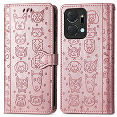 Leather Case Stands Fashionable Pattern Flip Cover Holder S03D for Huawei Honor X7a Rose Gold