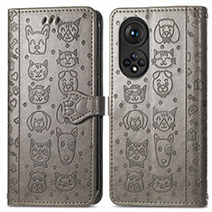 Leather Case Stands Fashionable Pattern Flip Cover Holder S03D for Huawei Nova 9 Pro Gray