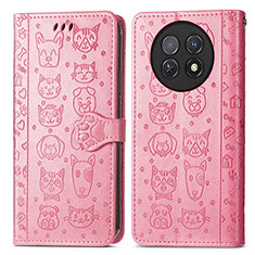 Leather Case Stands Fashionable Pattern Flip Cover Holder S03D for Huawei Nova Y91 Pink