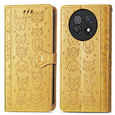 Leather Case Stands Fashionable Pattern Flip Cover Holder S03D for Huawei Nova Y91 Yellow