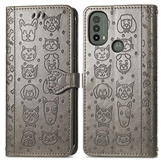 Leather Case Stands Fashionable Pattern Flip Cover Holder S03D for Motorola Moto E20 Gray