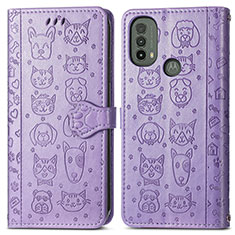 Leather Case Stands Fashionable Pattern Flip Cover Holder S03D for Motorola Moto E20 Purple