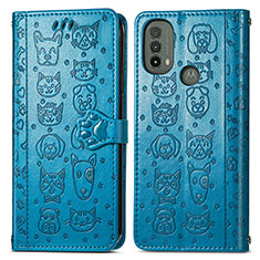 Leather Case Stands Fashionable Pattern Flip Cover Holder S03D for Motorola Moto E30 Blue