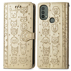 Leather Case Stands Fashionable Pattern Flip Cover Holder S03D for Motorola Moto E30 Gold
