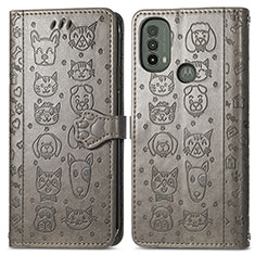 Leather Case Stands Fashionable Pattern Flip Cover Holder S03D for Motorola Moto E30 Gray