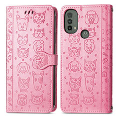 Leather Case Stands Fashionable Pattern Flip Cover Holder S03D for Motorola Moto E30 Pink