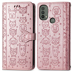 Leather Case Stands Fashionable Pattern Flip Cover Holder S03D for Motorola Moto E30 Rose Gold