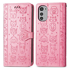 Leather Case Stands Fashionable Pattern Flip Cover Holder S03D for Motorola Moto E32 Pink