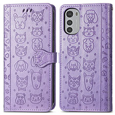 Leather Case Stands Fashionable Pattern Flip Cover Holder S03D for Motorola Moto E32 Purple