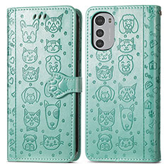 Leather Case Stands Fashionable Pattern Flip Cover Holder S03D for Motorola Moto E32s Green