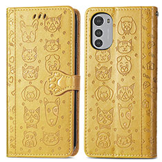 Leather Case Stands Fashionable Pattern Flip Cover Holder S03D for Motorola Moto E32s Yellow