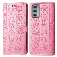 Leather Case Stands Fashionable Pattern Flip Cover Holder S03D for Motorola Moto Edge 20 5G Pink