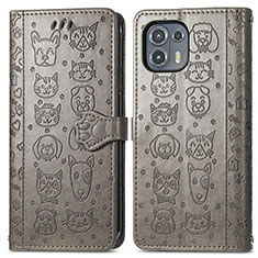 Leather Case Stands Fashionable Pattern Flip Cover Holder S03D for Motorola Moto Edge 20 Lite 5G Gray