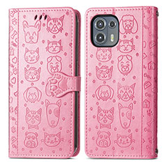 Leather Case Stands Fashionable Pattern Flip Cover Holder S03D for Motorola Moto Edge 20 Lite 5G Pink