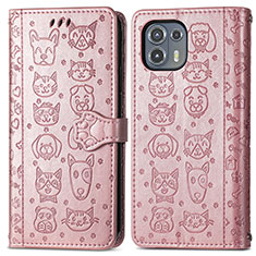 Leather Case Stands Fashionable Pattern Flip Cover Holder S03D for Motorola Moto Edge 20 Lite 5G Rose Gold
