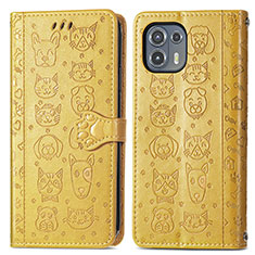 Leather Case Stands Fashionable Pattern Flip Cover Holder S03D for Motorola Moto Edge 20 Lite 5G Yellow