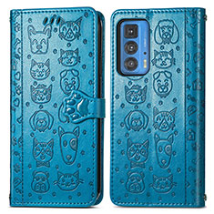 Leather Case Stands Fashionable Pattern Flip Cover Holder S03D for Motorola Moto Edge 20 Pro 5G Blue