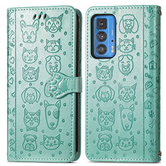 Leather Case Stands Fashionable Pattern Flip Cover Holder S03D for Motorola Moto Edge 20 Pro 5G Green