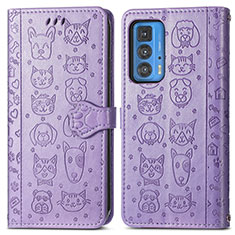 Leather Case Stands Fashionable Pattern Flip Cover Holder S03D for Motorola Moto Edge 20 Pro 5G Purple