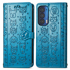 Leather Case Stands Fashionable Pattern Flip Cover Holder S03D for Motorola Moto Edge (2021) 5G Blue