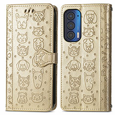 Leather Case Stands Fashionable Pattern Flip Cover Holder S03D for Motorola Moto Edge (2021) 5G Gold