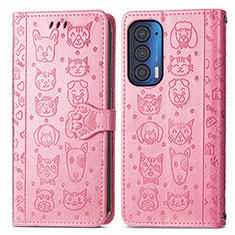 Leather Case Stands Fashionable Pattern Flip Cover Holder S03D for Motorola Moto Edge (2021) 5G Pink