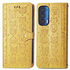 Leather Case Stands Fashionable Pattern Flip Cover Holder S03D for Motorola Moto Edge (2021) 5G Yellow